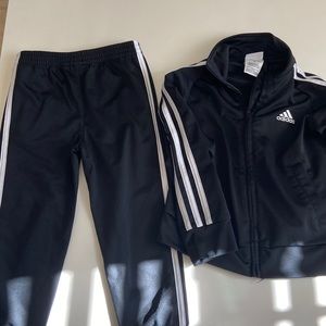 Adidas tracksuit set size for black with white stripes